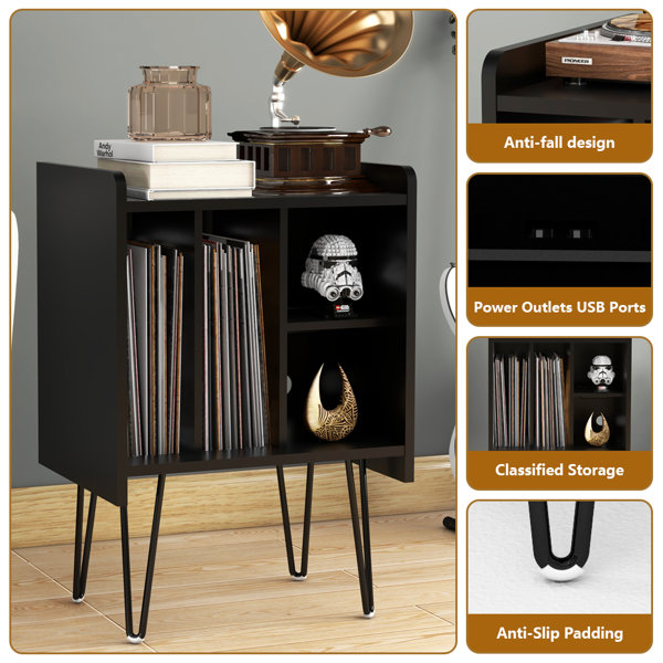 Oliver 19"W Record Player Holder,Four Grid Record Table